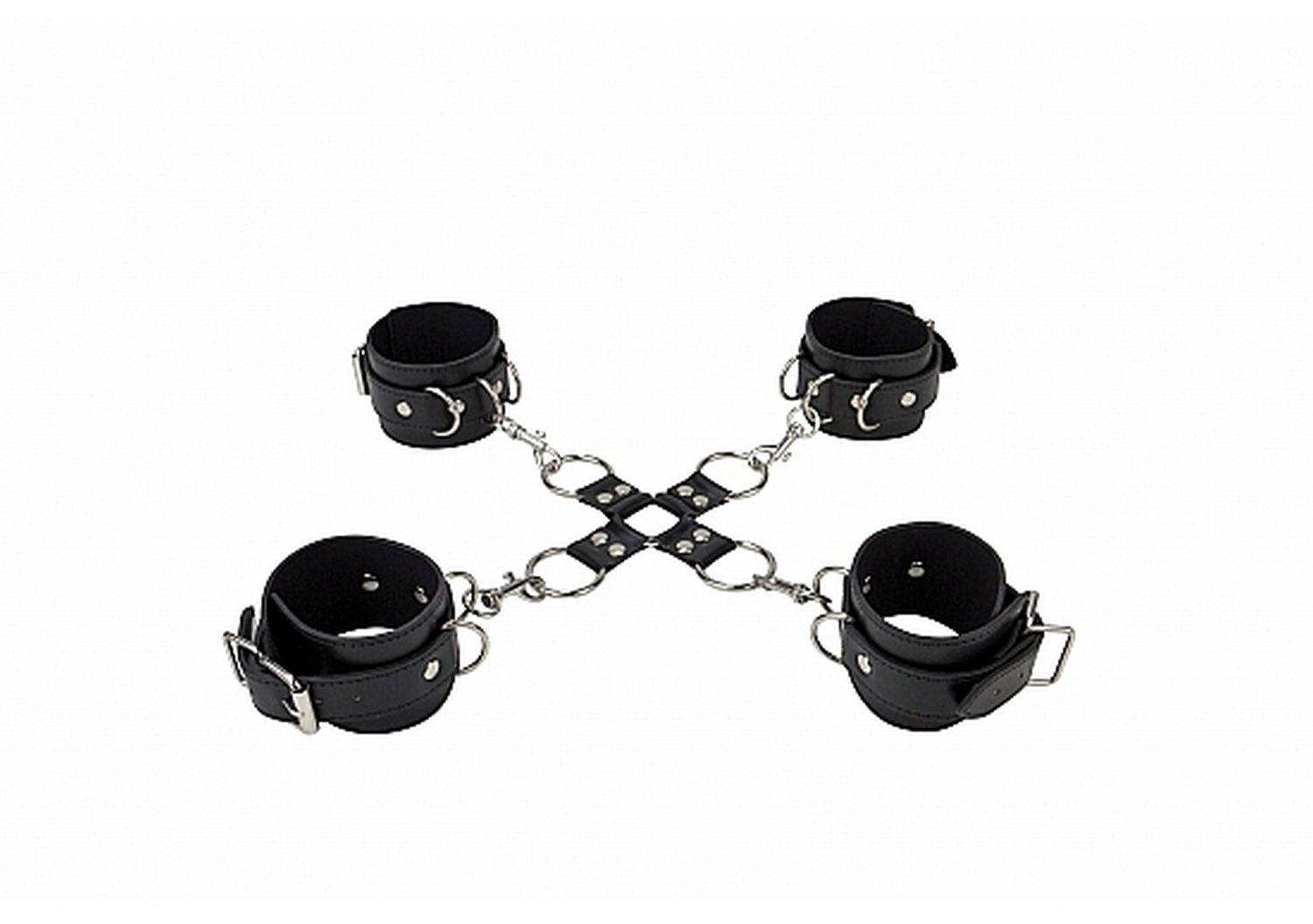 Ouch! Leather Hand And Legcuffs Black - System do krępowania Czarny ▶️▶️ DYSKRETNIE ▶️ GWARANCJA ▶️ PRZESYŁKA 24h ▶️