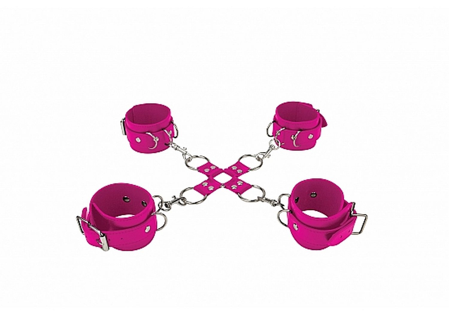 Ouch! Leather Hand And Legcuffs Pink - System do krępowania Różowy ▶️▶️ DYSKRETNIE ▶️ GWARANCJA ▶️ PRZESYŁKA 24h ▶️