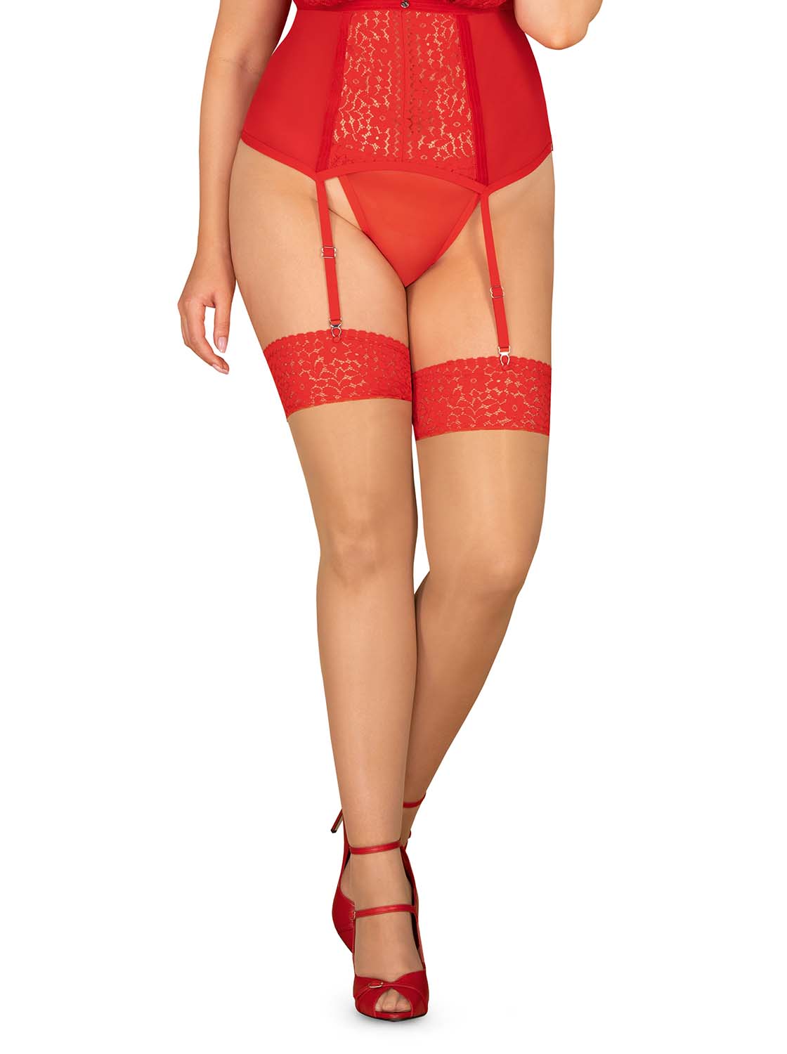 Obsessive Blossmina Pończochy - Czerwony Wariant/Rozmiar: 4XL/5XL ▶️▶️ DYSKRETNIE ▶️ GWARANCJA ▶️ PRZESYŁKA 24h ▶️