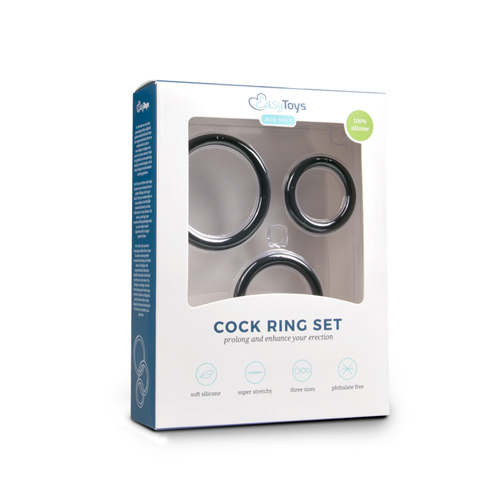Easy Toys Cock Ring Set Black - Zestaw elastycznych pierścieni erekcyjnych Czarny ⚫ DARMOWA DOSTAWA od 299zł ⚫ DYSKRETNA PRZESYŁKA 24H Z POLSKI ⚫