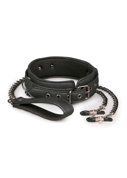 Easy Toys Leather Collar With Nipple Chains - Obroża z zaciskami na sutki ▶️▶️ DYSKRETNIE ▶️ GWARANCJA ▶️ PRZESYŁKA 24h ▶️