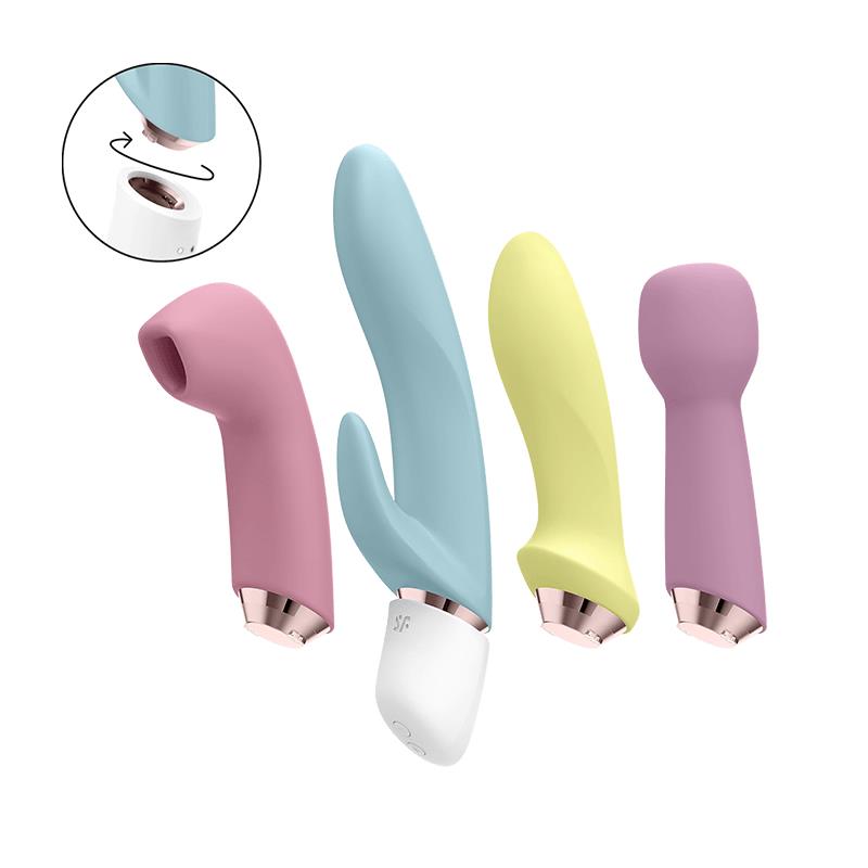 Satisfyer Marvelous Four Air Pulse + Vibrator Set - Wibrator 4 w 1 z wymiennymi końcówkami ▶️▶️ DYSKRETNIE ▶️ GWARANCJA ▶️ PRZESYŁKA 24h ▶️