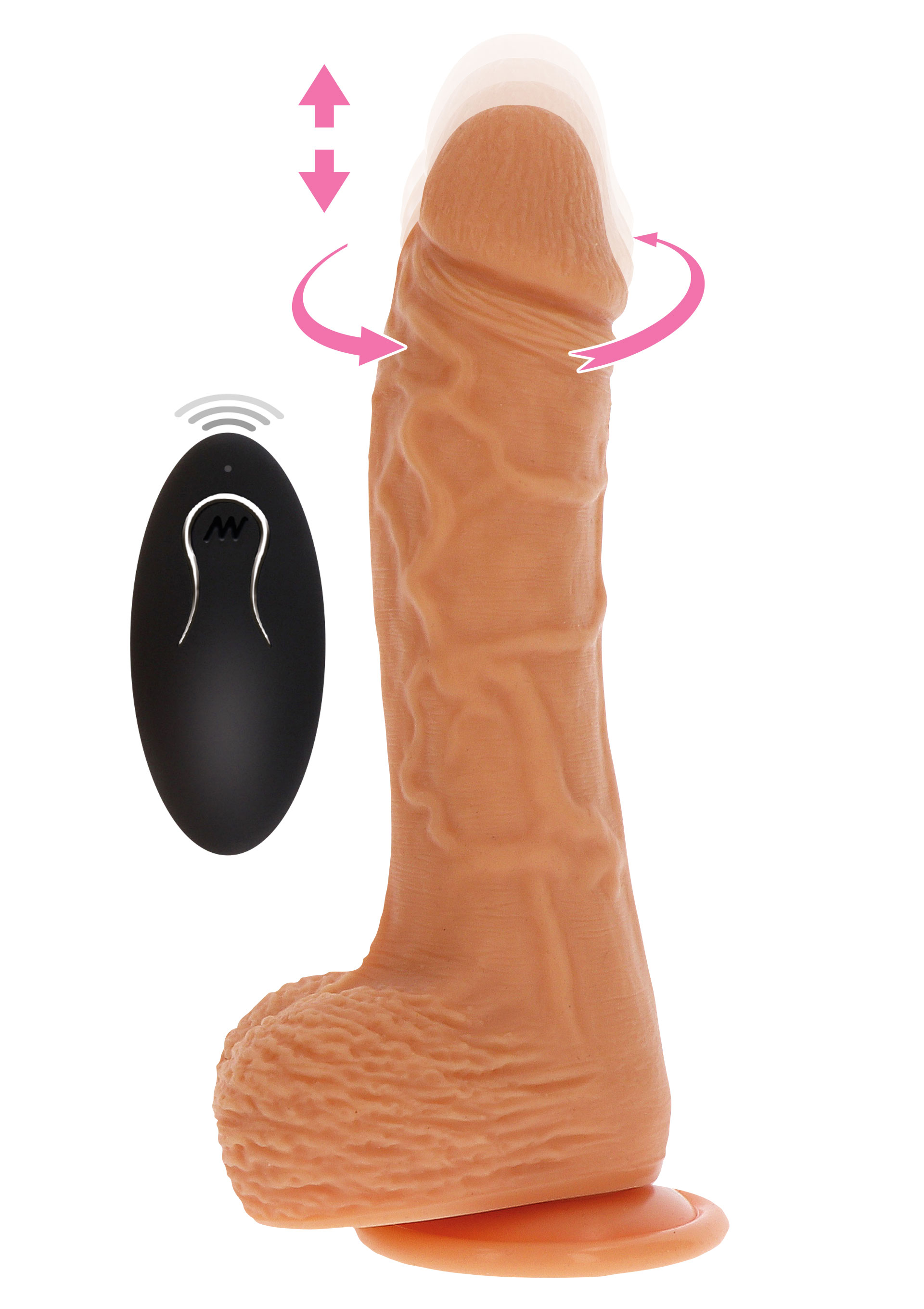 Get real up&down rotating vibr dildo - Dildo wibrująco rotujące z pilotem i ruchem pulsacyjnym