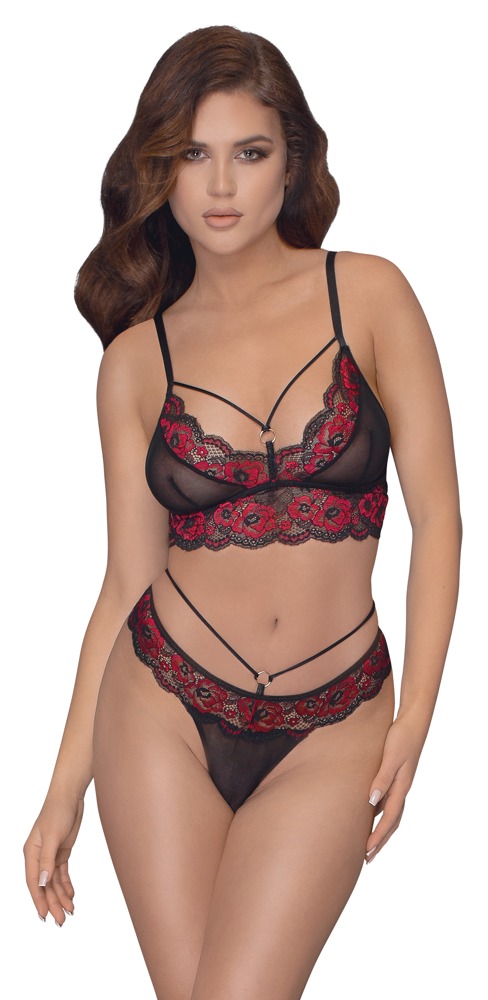 Cotelli bra set black/red - Komplet dwuczęściowy , Czarno - Czerwony Wariant/Rozmiar: L ▶️▶️ DYSKRETNIE ▶️ GWARANCJA ▶️ PRZESYŁKA 24h ▶️