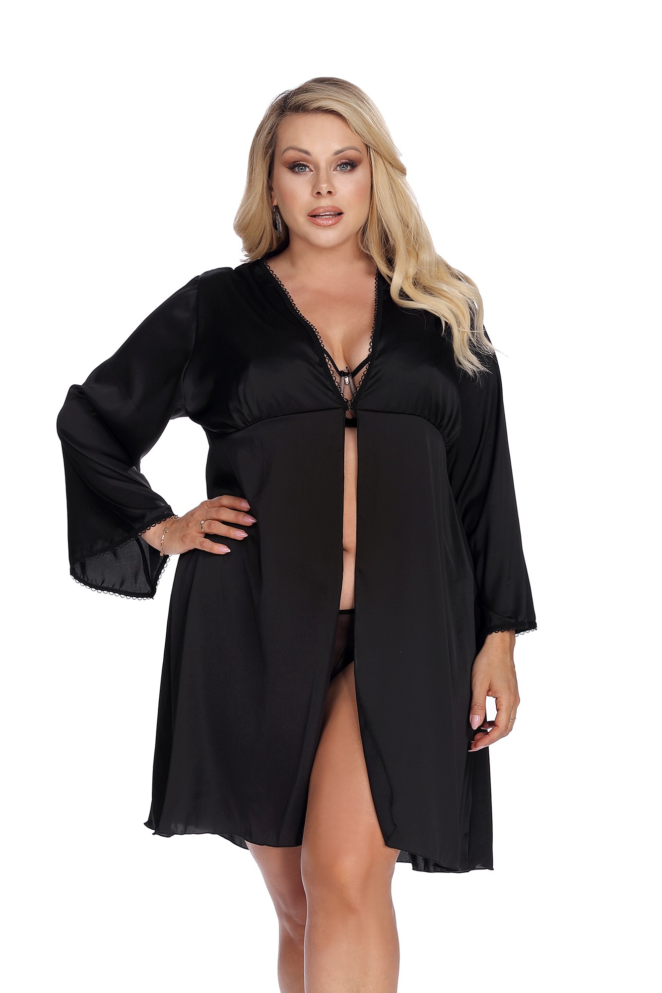 Anais Apparel Luxury laura black robe - Koszulka, Czarny Wariant/Rozmiar: L+ ▶️▶️ DYSKRETNIE ▶️ GWARANCJA ▶️ PRZESYŁKA 24h ▶️