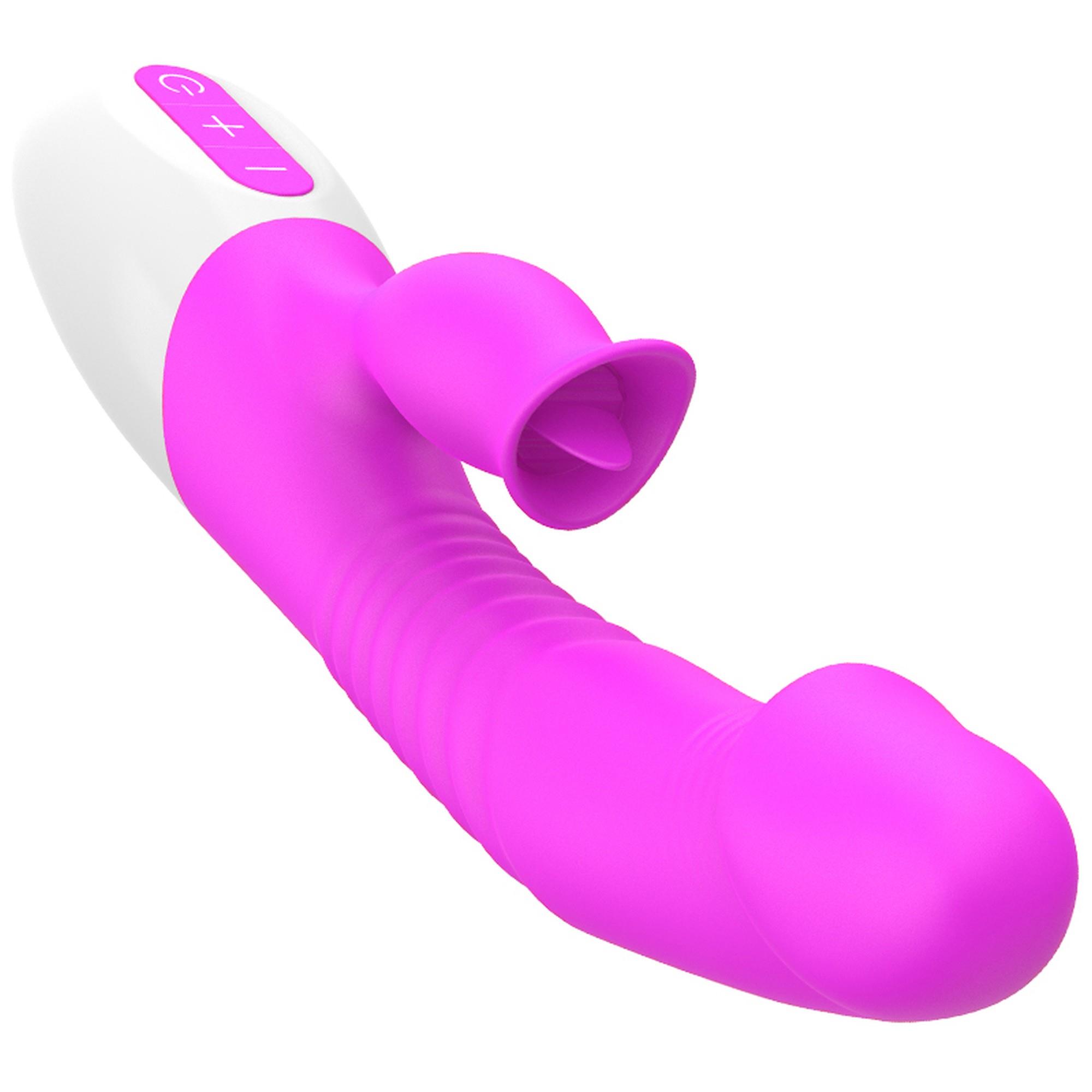 Boss Series Fox 7 Purple HT thruster - Podgrzewany wibrator króliczek z pulsacją i stymulacją oralną
