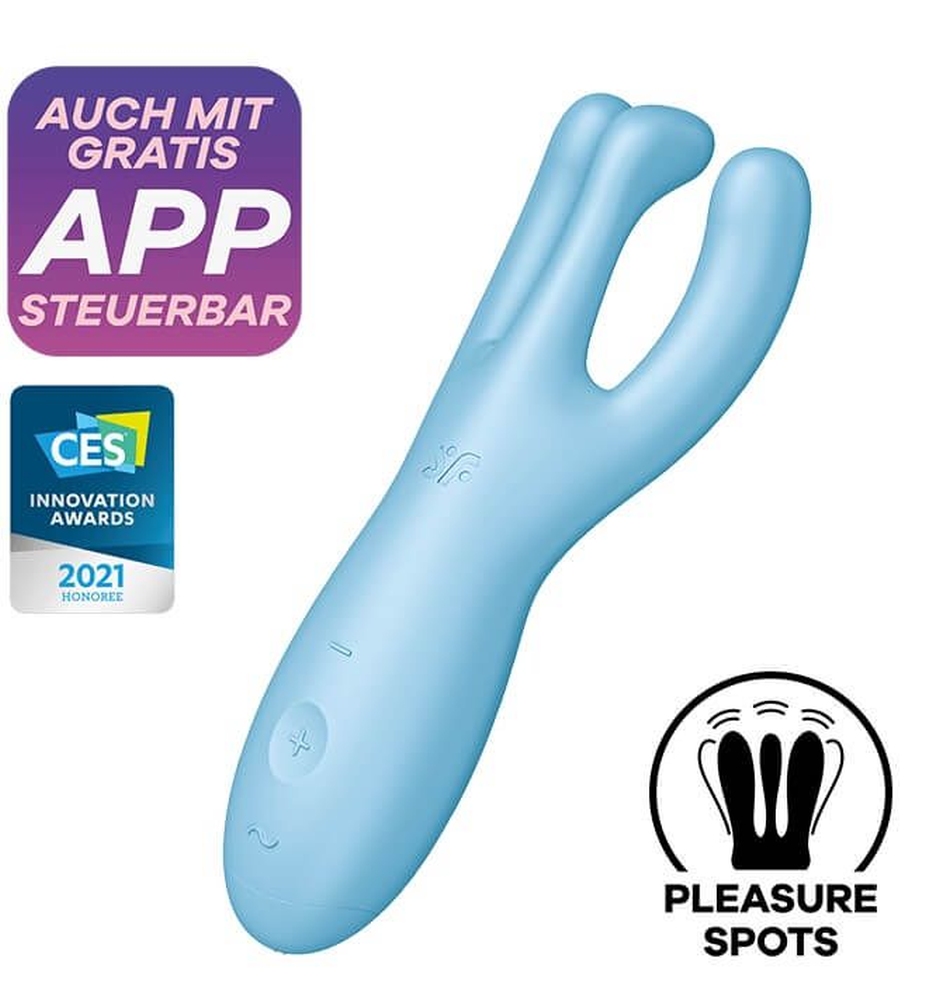 Satisfyer threesome 4 connect app (blue) - Wibrator z trzema elastycznymi ramionami, Niebieski ▶️▶️ DYSKRETNIE ▶️ GWARANCJA ▶️ PRZESYŁKA 24h ▶️