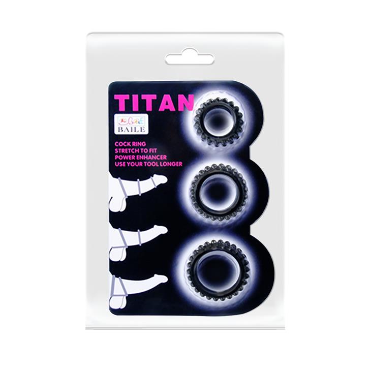 Baile Titan Three Ring Set - Zestaw elastycznych pierścieni na penisa ▶️▶️ DYSKRETNIE ▶️ GWARANCJA ▶️ PRZESYŁKA 24h ▶️