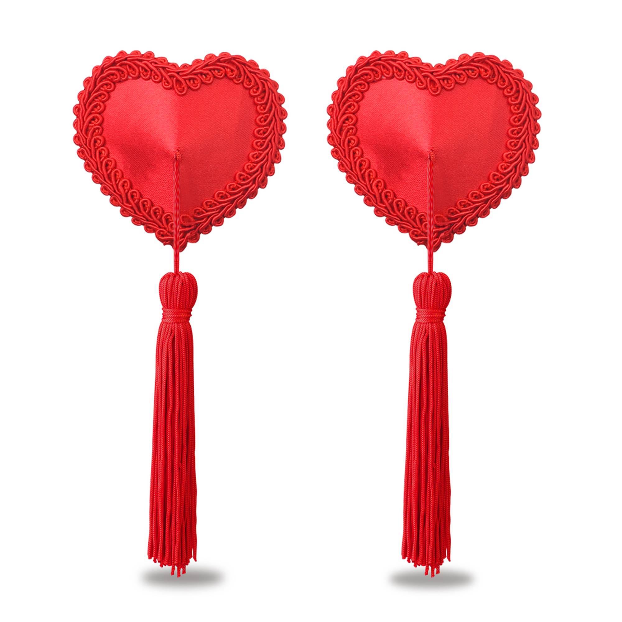 Lovetoy Reusable Red Heart Tassels Nipple Pasties - Nasutniki ▶️▶️ DYSKRETNIE ▶️ GWARANCJA ▶️ PRZESYŁKA 24h ▶️