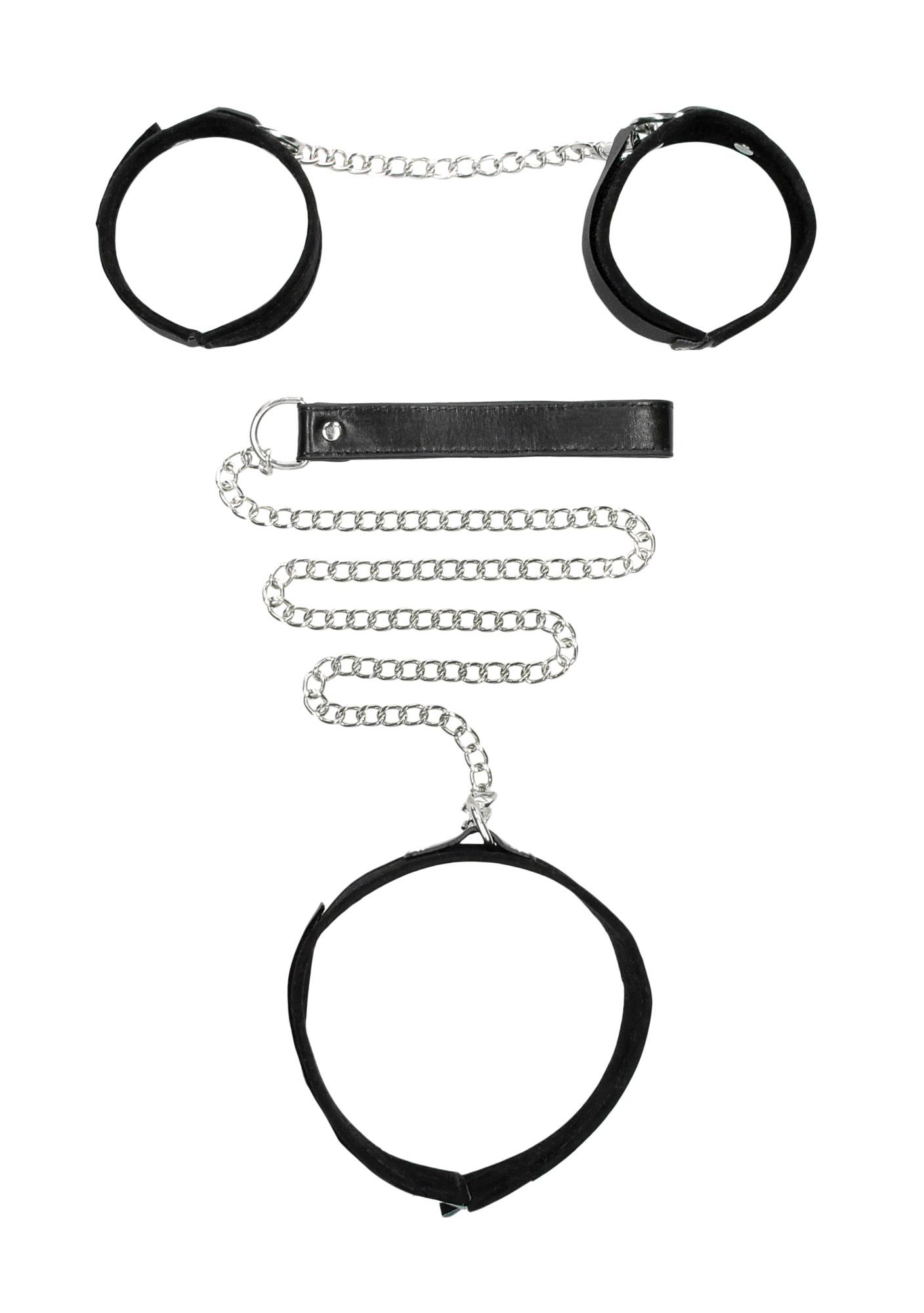 Ouch! Velcro Collar With Leash And Hand Cuffs - Kajdanki z obrożą ⚫ DARMOWA DOSTAWA od 299zł ⚫ DYSKRETNA PRZESYŁKA 24H Z POLSKI ⚫