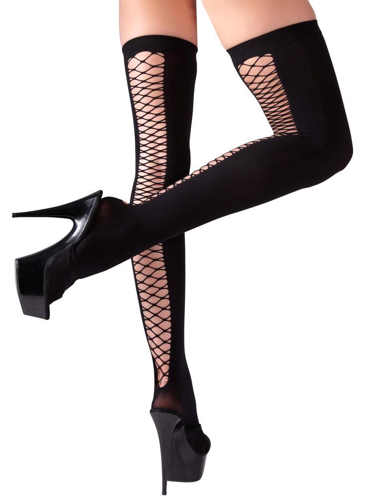 Cottelli LEGWEAR Thigh High Nettockings - Pończochy, Czarny Wariant/Rozmiar: M/L ▶️▶️ DYSKRETNIE ▶️ GWARANCJA ▶️ PRZESYŁKA 24h ▶️