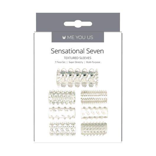 Me You Us Sensual Seven Textured Sleeves Transparent Small - Zestaw nakładek na penisa ▶️▶️ DYSKRETNIE ▶️ GWARANCJA ▶️ PRZESYŁKA 24h ▶️