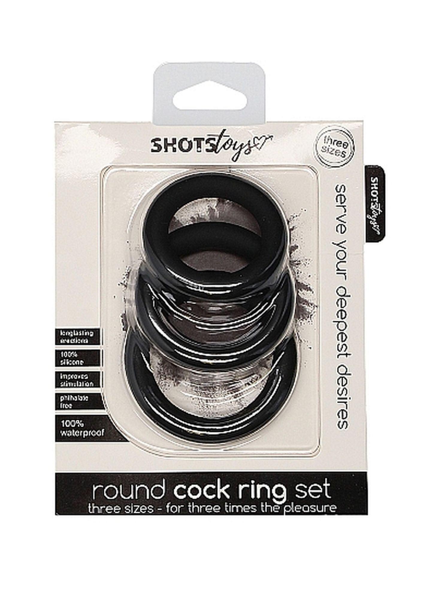 ShotsToys Round Cock Ring Set Black - Zestaw elastycznych pierścieni na penisa ▶️▶️ DYSKRETNIE ▶️ GWARANCJA ▶️ PRZESYŁKA 24h ▶️