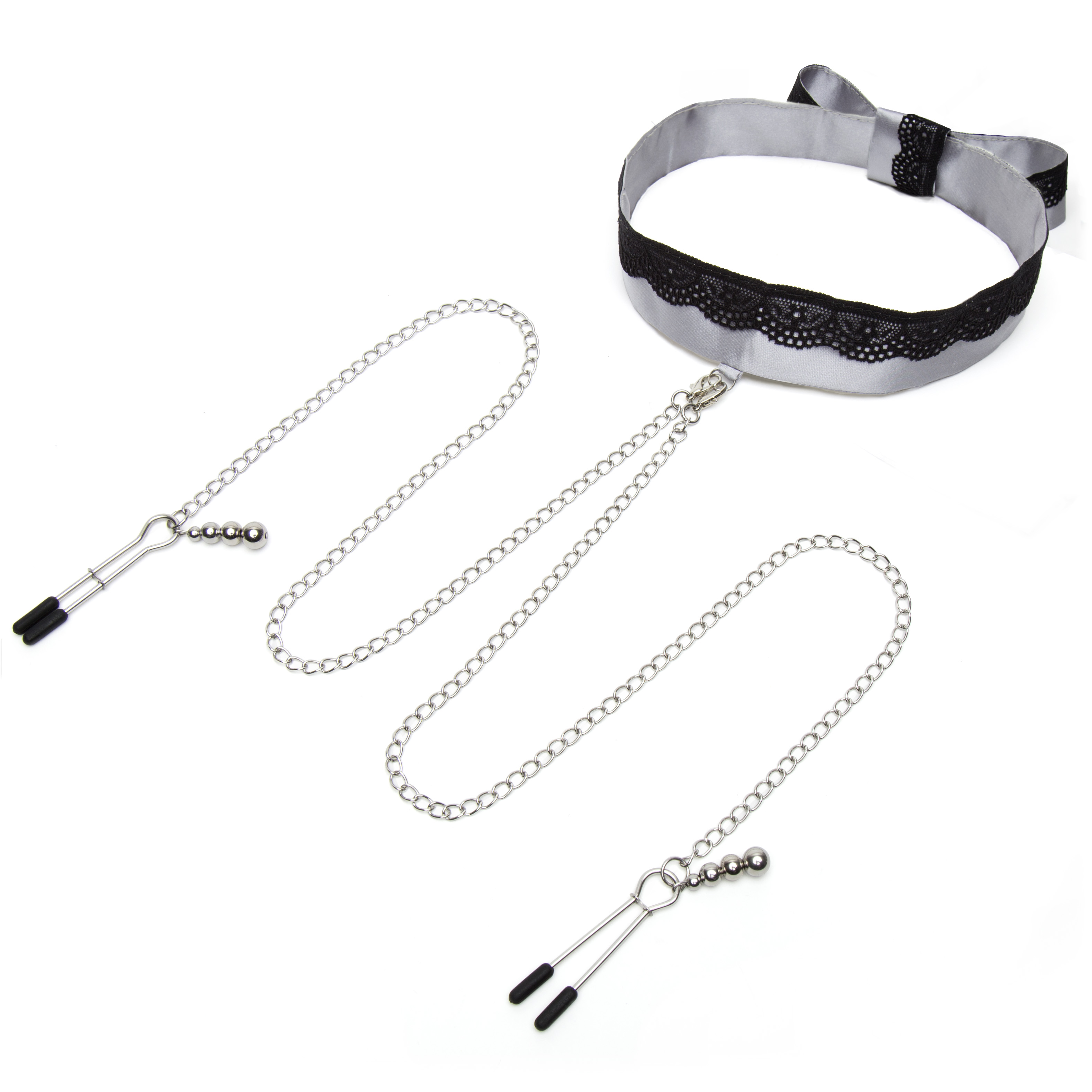 Fifty Shades of Grey Play Nice Satin and Lace Collar and Nipple Clamps - Zaciski na sutki ▶️▶️ DYSKRETNIE ▶️ GWARANCJA ▶️ PRZESYŁKA 24h ▶️