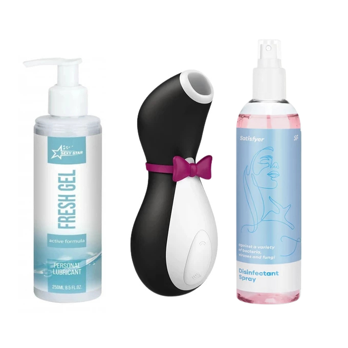 Zestaw Pingwinek bezdotykowy masażer łechtaczki + lubrykant + spray dezynfekujący ⚫ DARMOWA DOSTAWA od 299zł ⚫ DYSKRETNA PRZESYŁKA 24H Z POLSKI ⚫