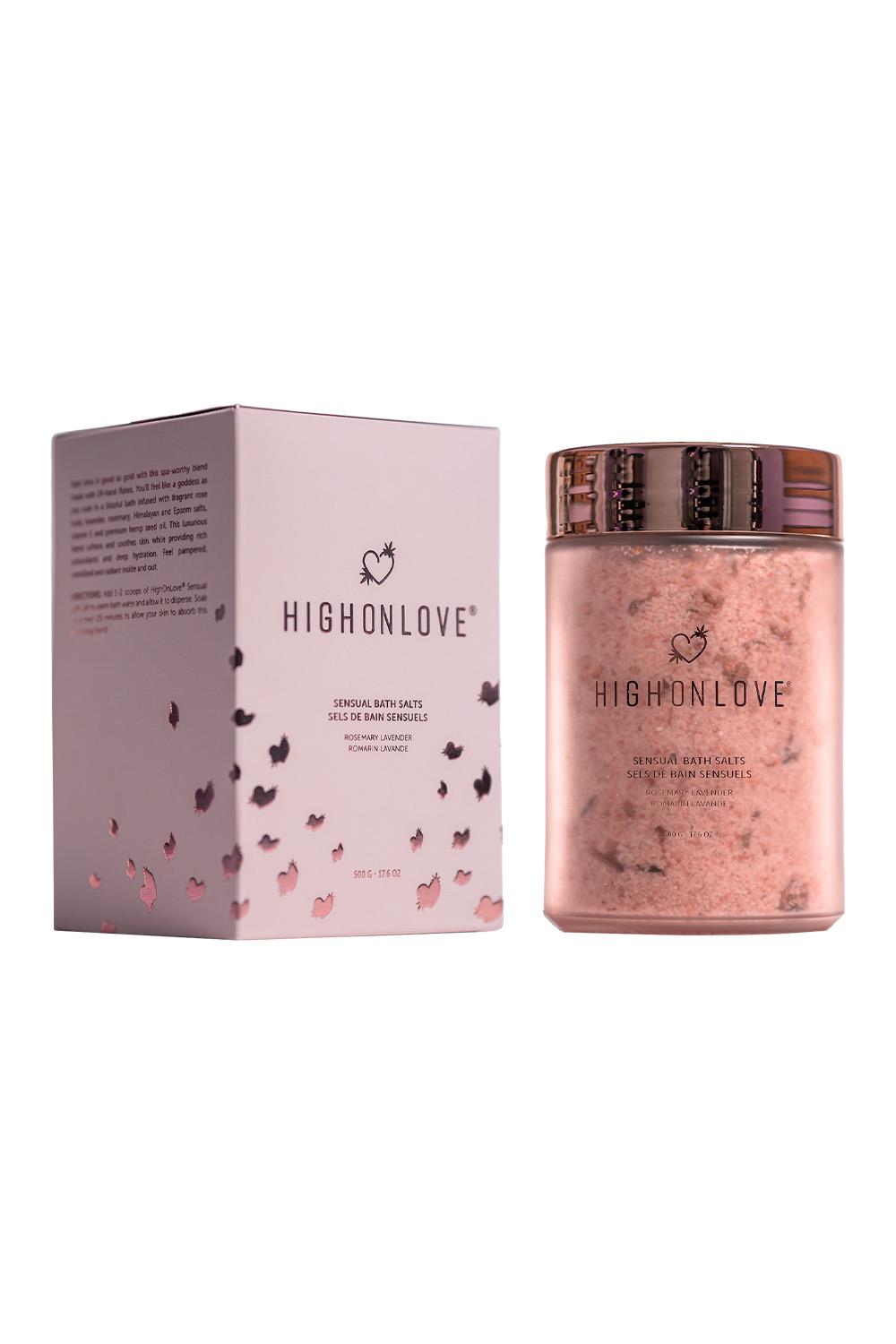 High on Love Sensual Bath Salts 500G - Sól do kąpieli w słoiku, pąki róż i olej konopny