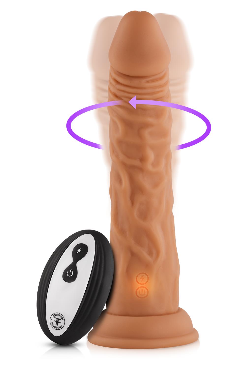 FemmeFun Wireless Turbo Shaft Nude - Dildo Wibrujące z funkcją rotacji i przyssawką, sterowane pilotem