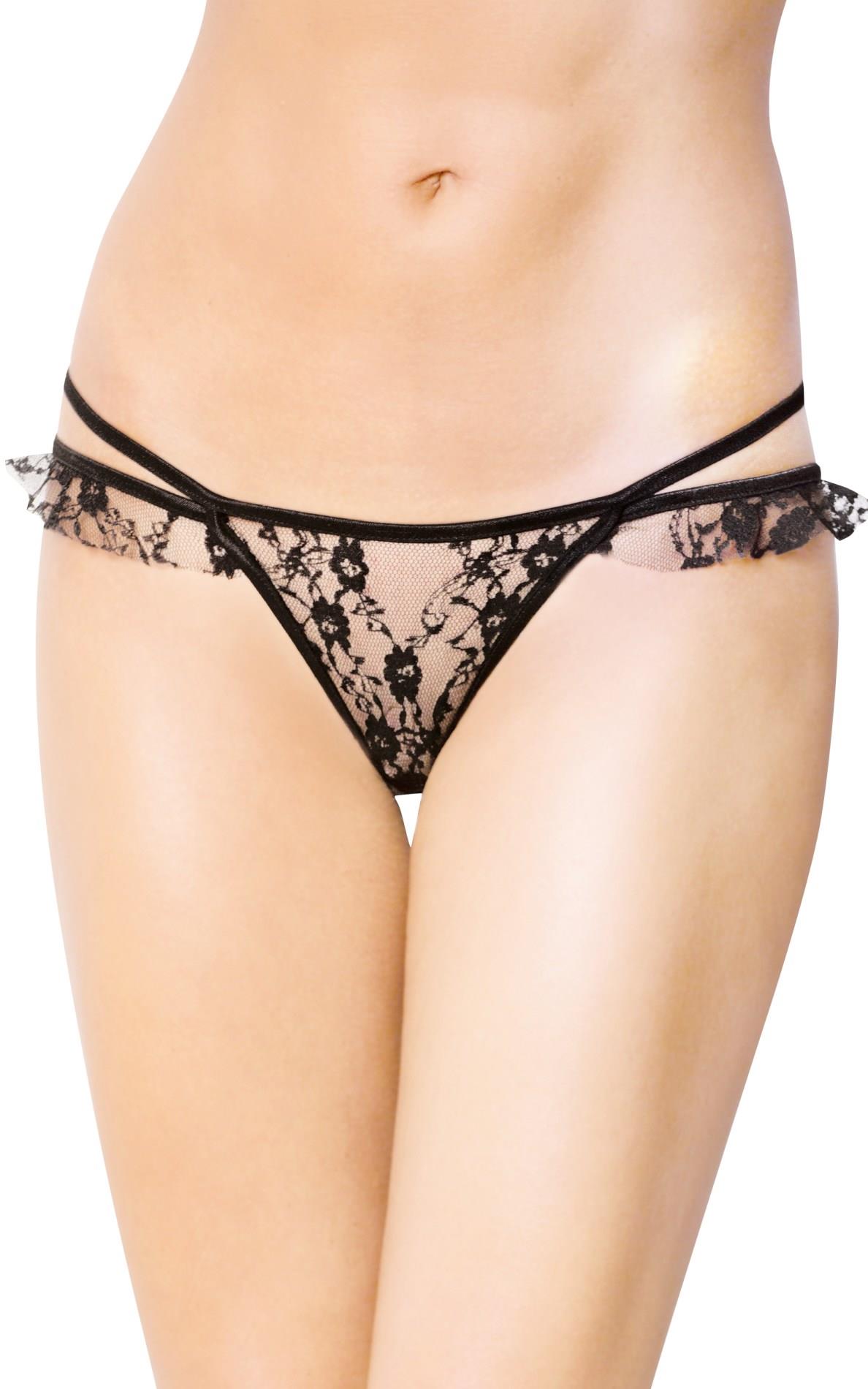 Softline G-String 2447 - Koronkowe stringi z falbanką, czarne Wariant/Rozmiar: S/M ⚫ DARMOWA DOSTAWA od 299zł ⚫ DYSKRETNA PRZESYŁKA 24H Z POLSKI ⚫