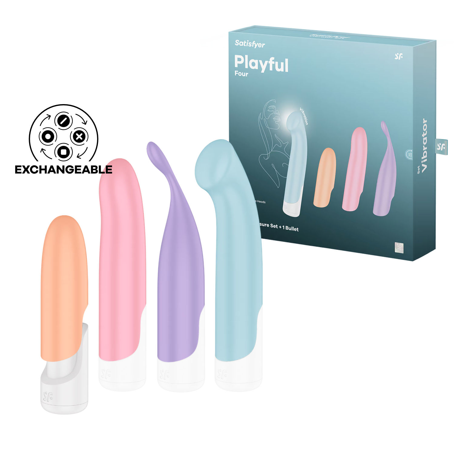 Satisfyer Playful Four - Wibrator 4 w 1 z wymiennymi końcówkami ⚫ DARMOWA DOSTAWA od 299zł ⚫ DYSKRETNA PRZESYŁKA 24H Z POLSKI ⚫