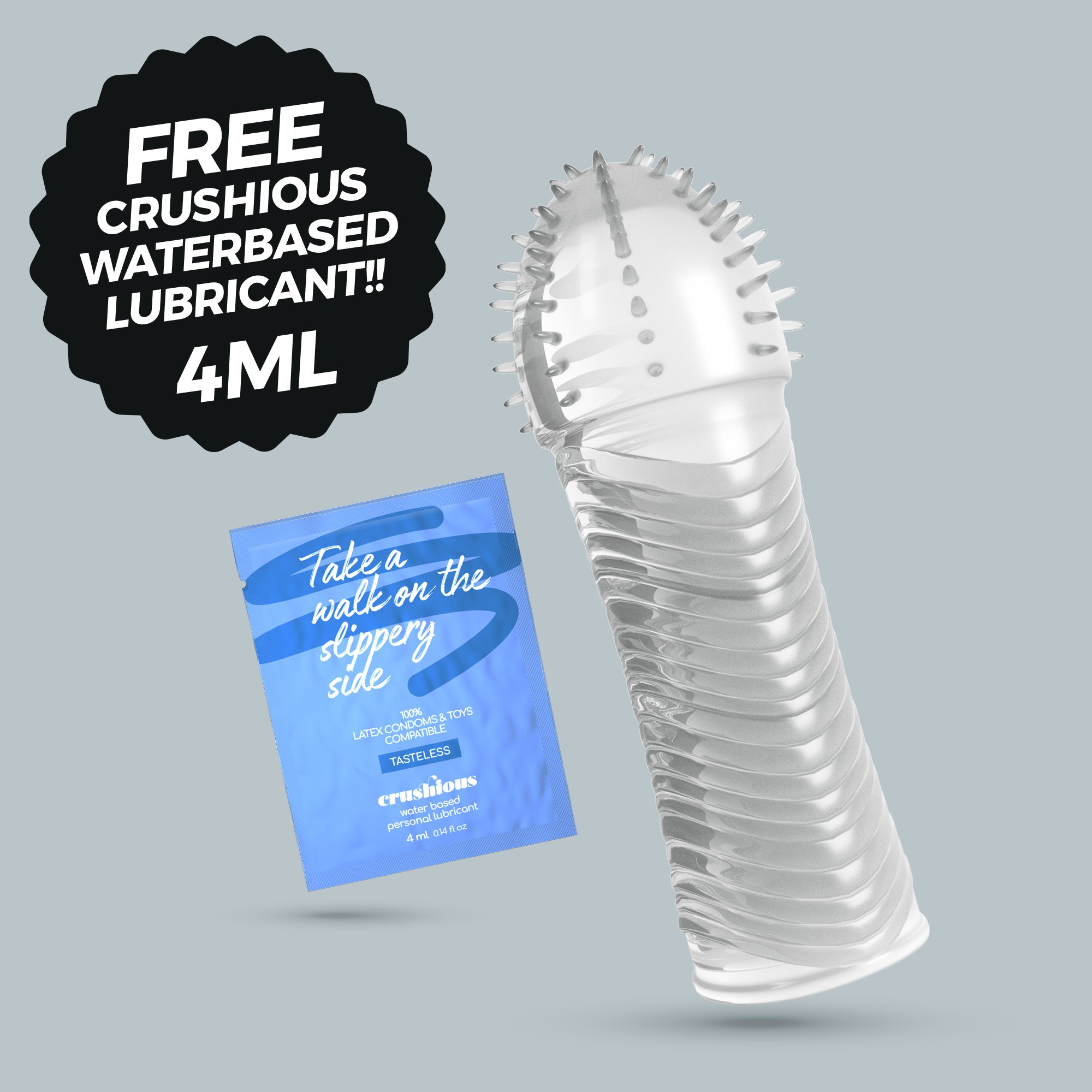 Crushious Ribbed - Nakładka na penisa, próbka lubrykantu gratis ⚫ DARMOWA DOSTAWA od 299zł ⚫ DYSKRETNA PRZESYŁKA 24H Z POLSKI ⚫