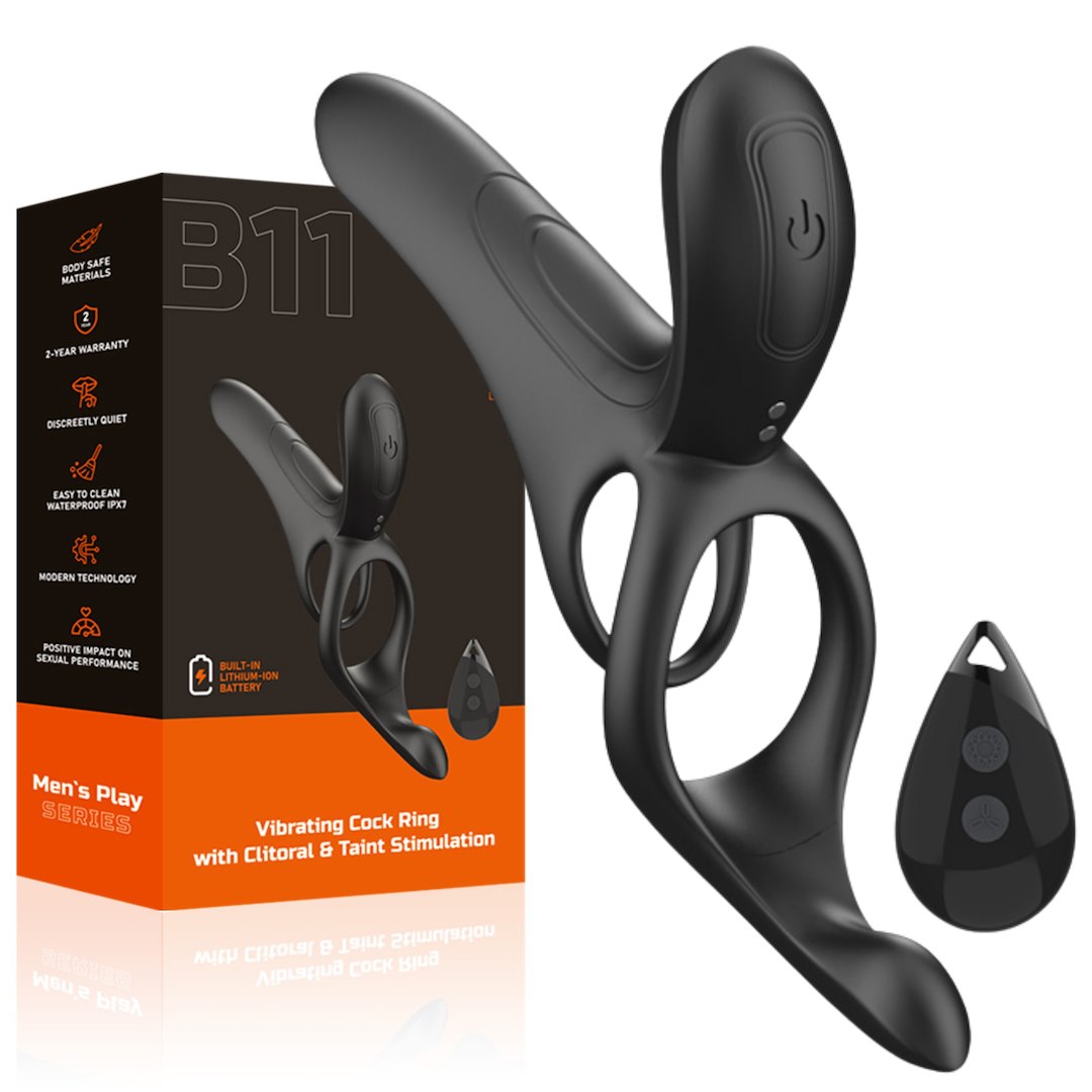 Erospace Men's Play B11 - Wibrujący pierścień na penisa z wypustką, sterowany pilotem ⚫ DODATKOWE -10% ZNIŻKI Z KODEM: 