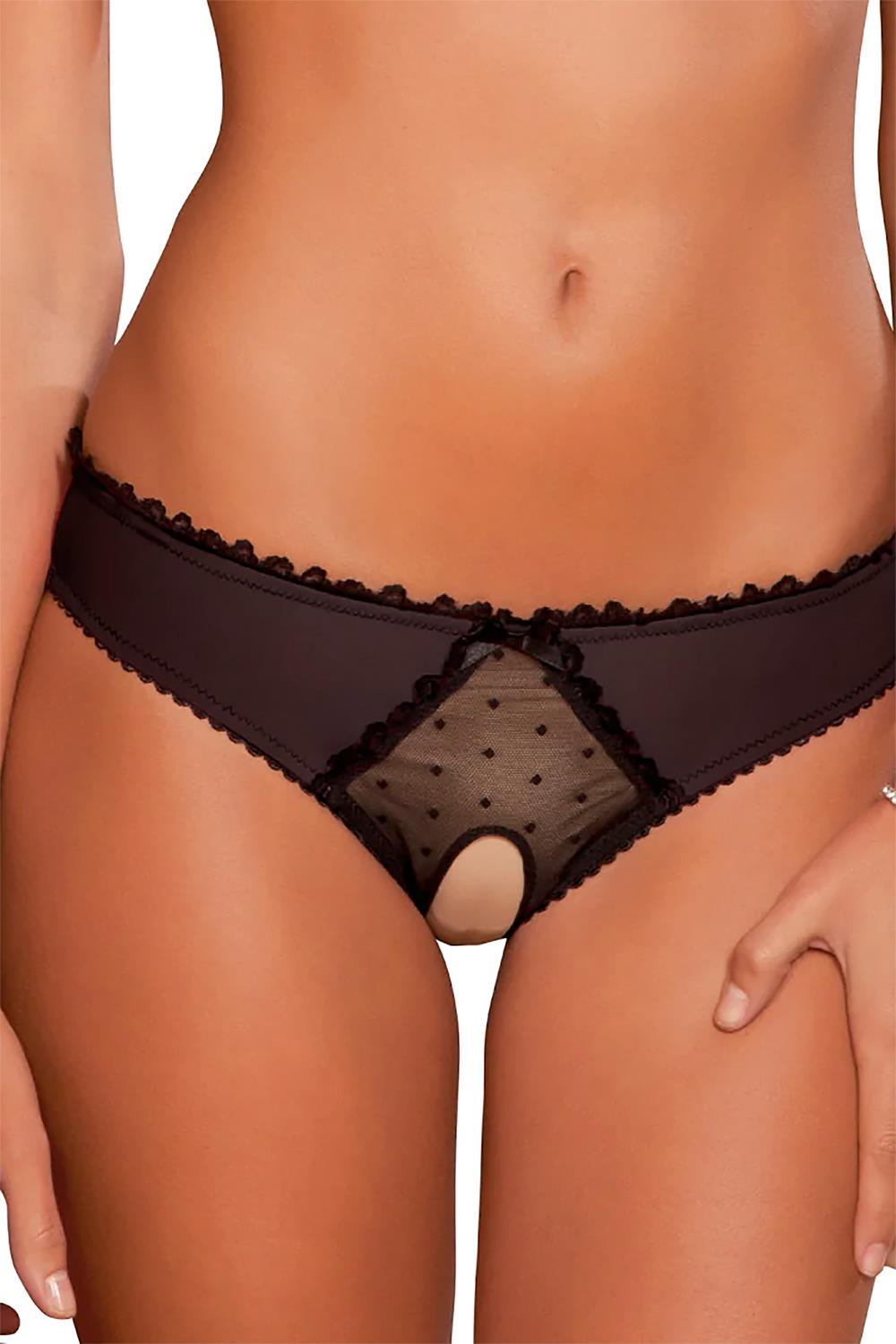 Rene Rofe Crotchless Frills - Majtki z otwartym krokiem, czarne Wariant/Rozmiar: S/M ⚫ DARMOWA DOSTAWA od 299zł ⚫ DYSKRETNA PRZESYŁKA 24H Z POLSKI ⚫