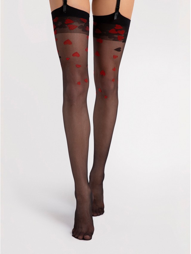 Fiore Alice - Pończochy z serduszkami, czarne Wariant/Rozmiar: M ⚫ DARMOWA DOSTAWA od 299zł ⚫ DYSKRETNA PRZESYŁKA 24H Z POLSKI ⚫