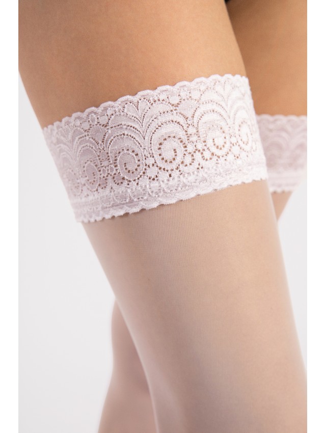 Fiore Edith - Klasyczne pończochy samonośne, Białe Wariant/Rozmiar: L ⚫ DARMOWA DOSTAWA od 299zł ⚫ DYSKRETNA PRZESYŁKA 24H Z POLSKI ⚫