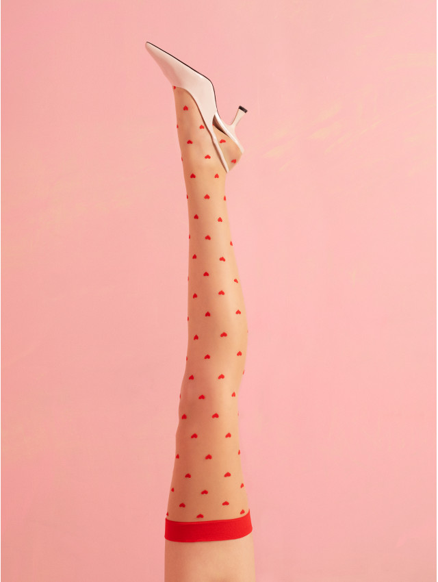 Fiore Love Booster - Pończochy w serduszka, czerwone Wariant/Rozmiar: M ⚫ DARMOWA DOSTAWA od 299zł ⚫ DYSKRETNA PRZESYŁKA 24H Z POLSKI ⚫