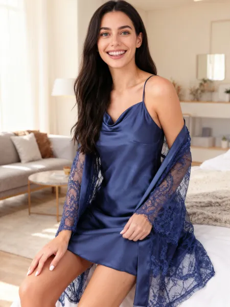 Passion Crownelle - Koszulka z szlafrokiem, Niebieska Wariant/Rozmiar: S ⚫ DARMOWA DOSTAWA od 299zł ⚫ DYSKRETNA PRZESYŁKA 24H Z POLSKI ⚫