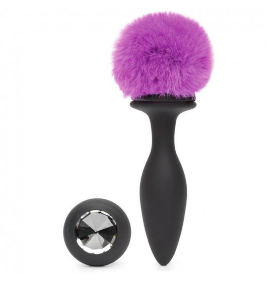 Happy Rabbit Vibrating Butt Plug Black Medium - Wibrujący Korek analny, króliczy ogon ⚫ DARMOWA DOSTAWA od 299zł ⚫ DYSKRETNA PRZESYŁKA 24H Z POLSKI ⚫